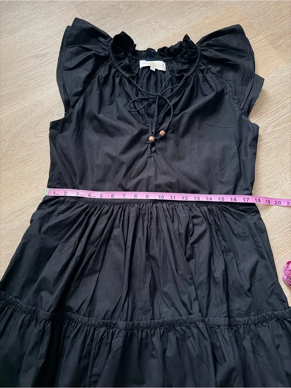 $258 Anna Cate Tuckernuck Aimee Poplin Mini Dress Black Tiered Ruffle Cotton S-M
